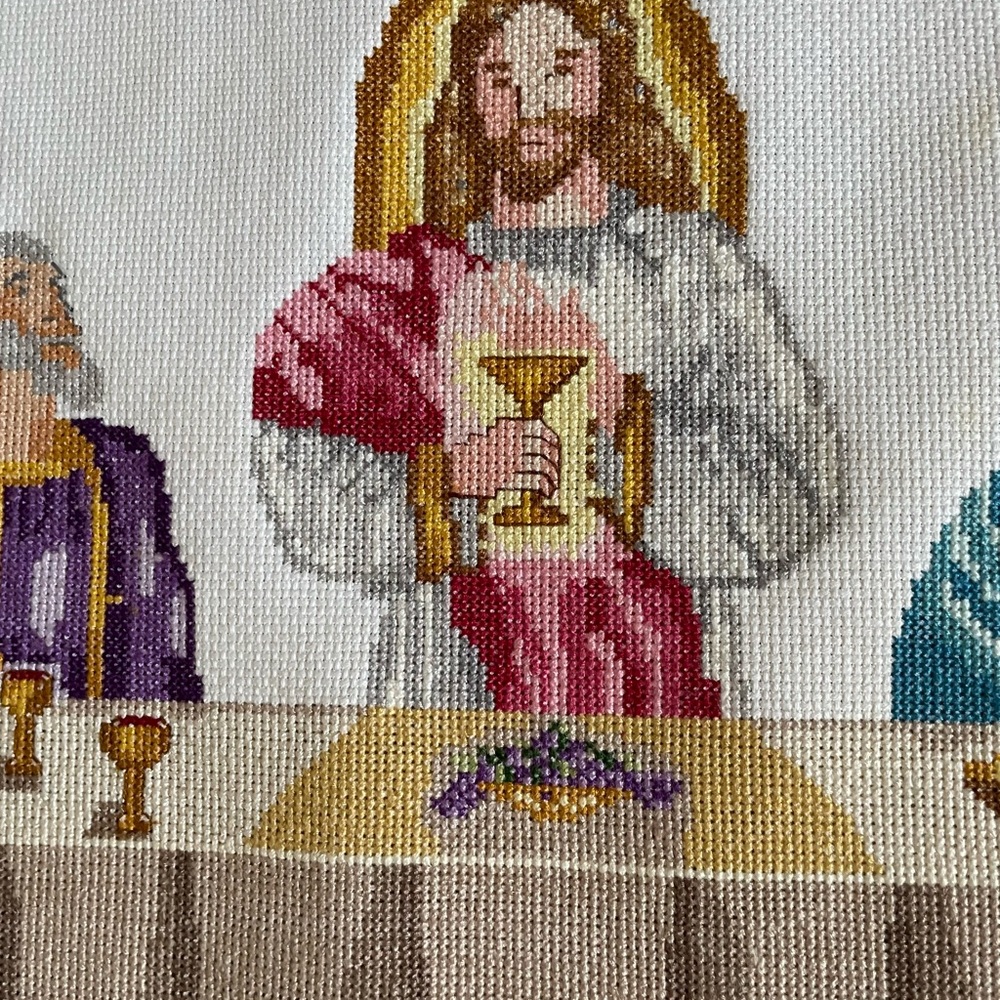 The Last Supper Colorful Vintage Cross Stitch Picture Unframed - Picture 3 of 12